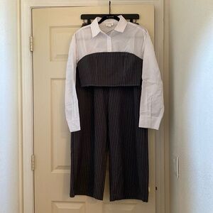 NWT Hersy Dark Gray and White Striped Top and Pants Set